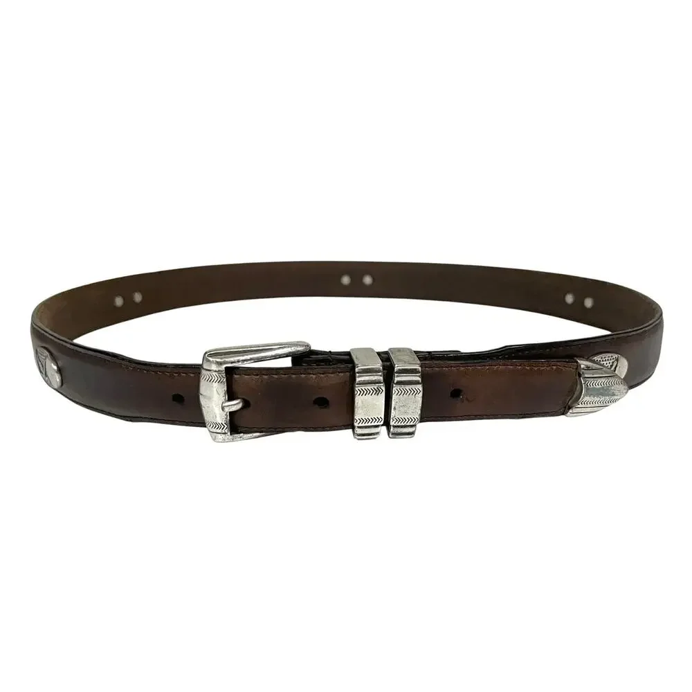 Vintage Danbury Men's Golf Belt Club Conchos Top Grain Oil-tan Leather Brown 38